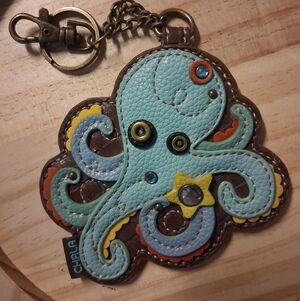 Chala Blue and Brown Octopus Keychain